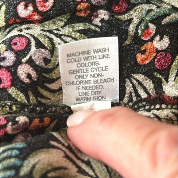 J Jill Pullover Top M Black Floral Peplum 3/4 Sleeves Purple Green White Tunic - Picture 9 of 10